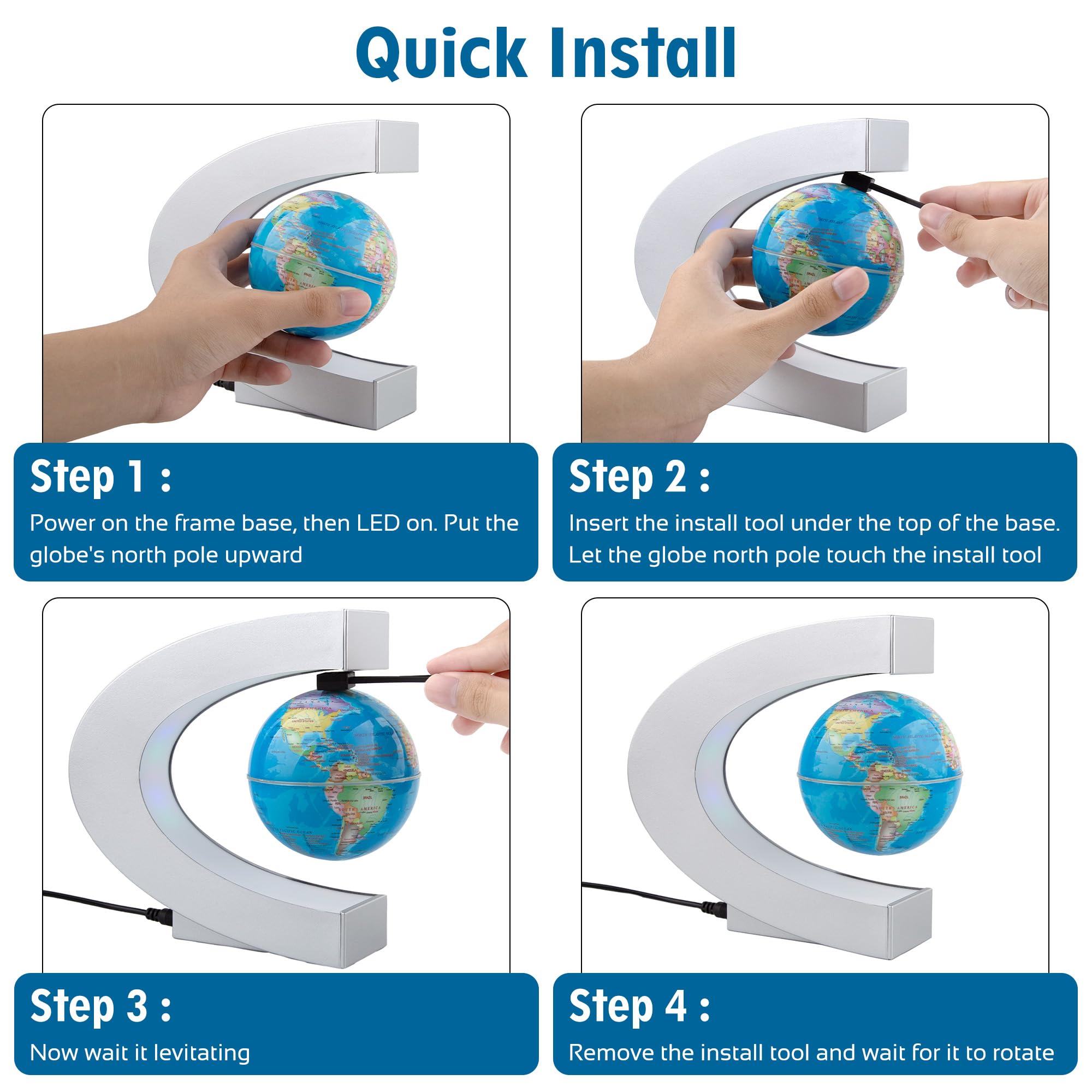 MOKOQI levitating globe includes power adapter for quick setup