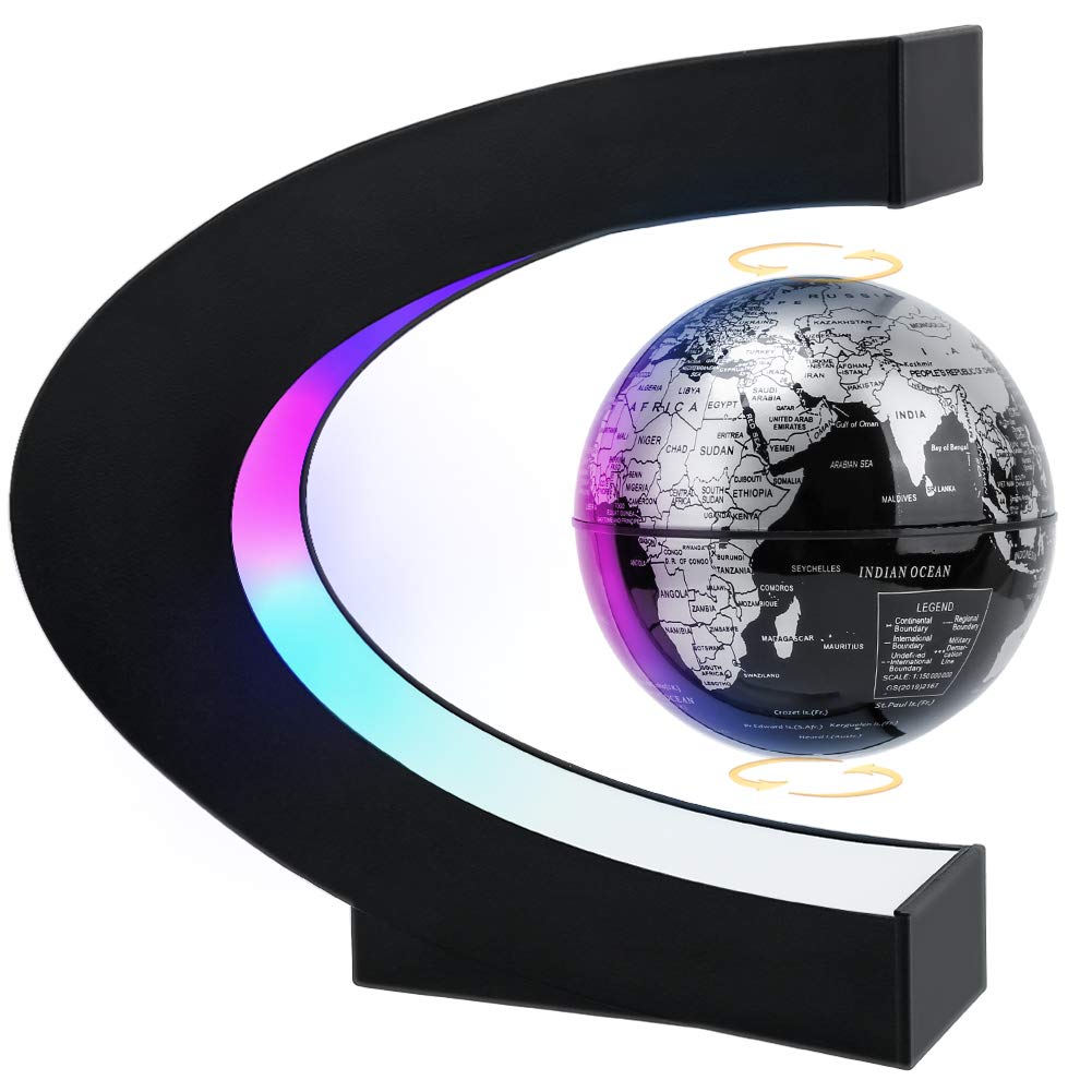 MOKOQI levitating globe stand enhances a futuristic desk centerpiece.