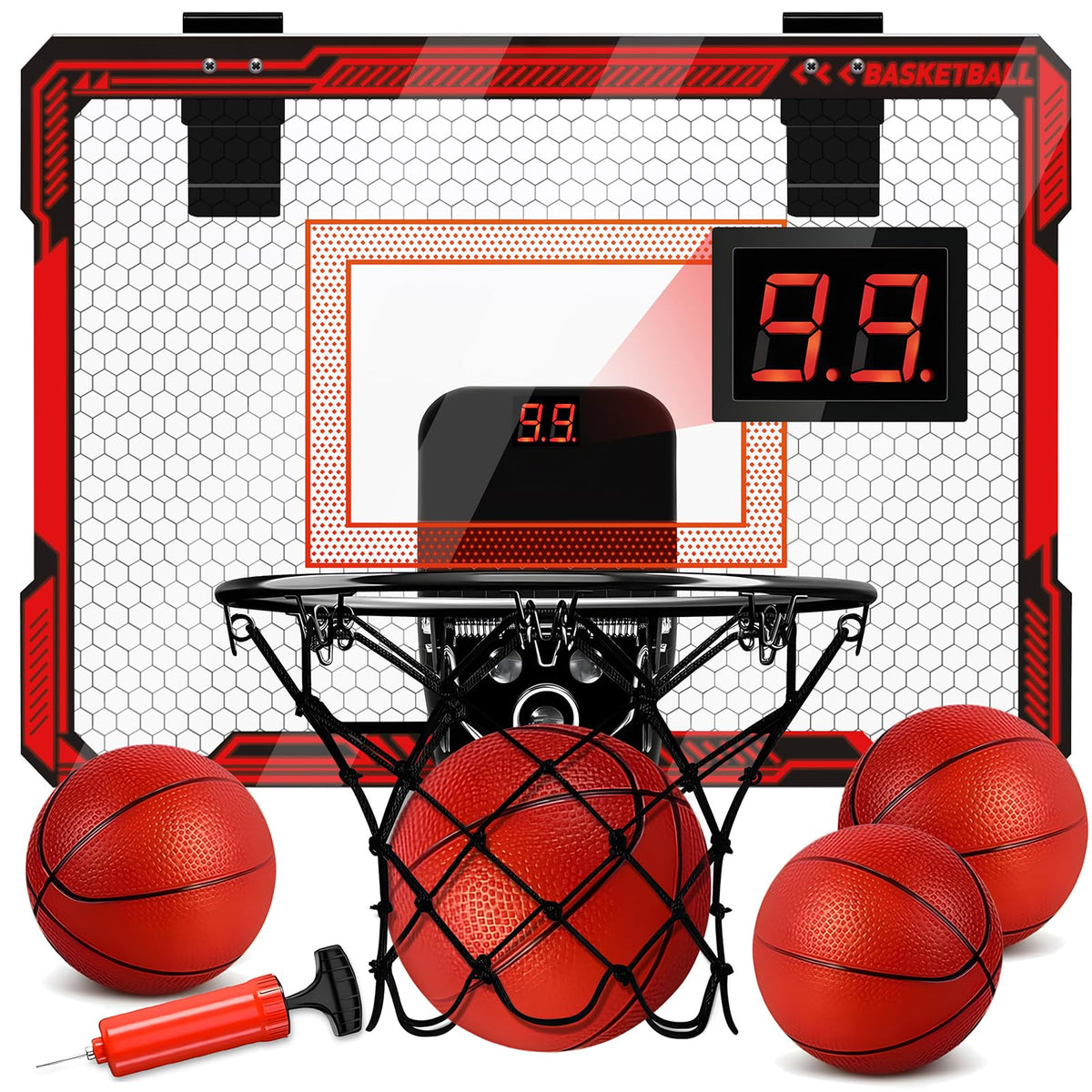 Molutsody indoor basketball hoop with LED scoreboard for bright, engaging play at home