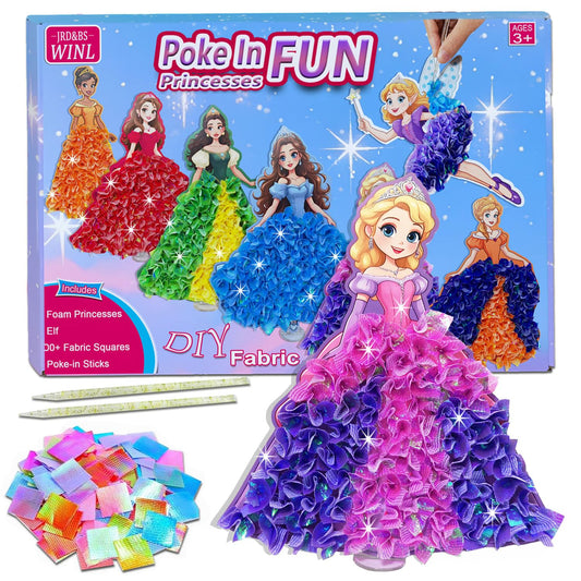 momandmyaboys Poke-In Princess Art Kit showing colorful fabric squares for creative play.