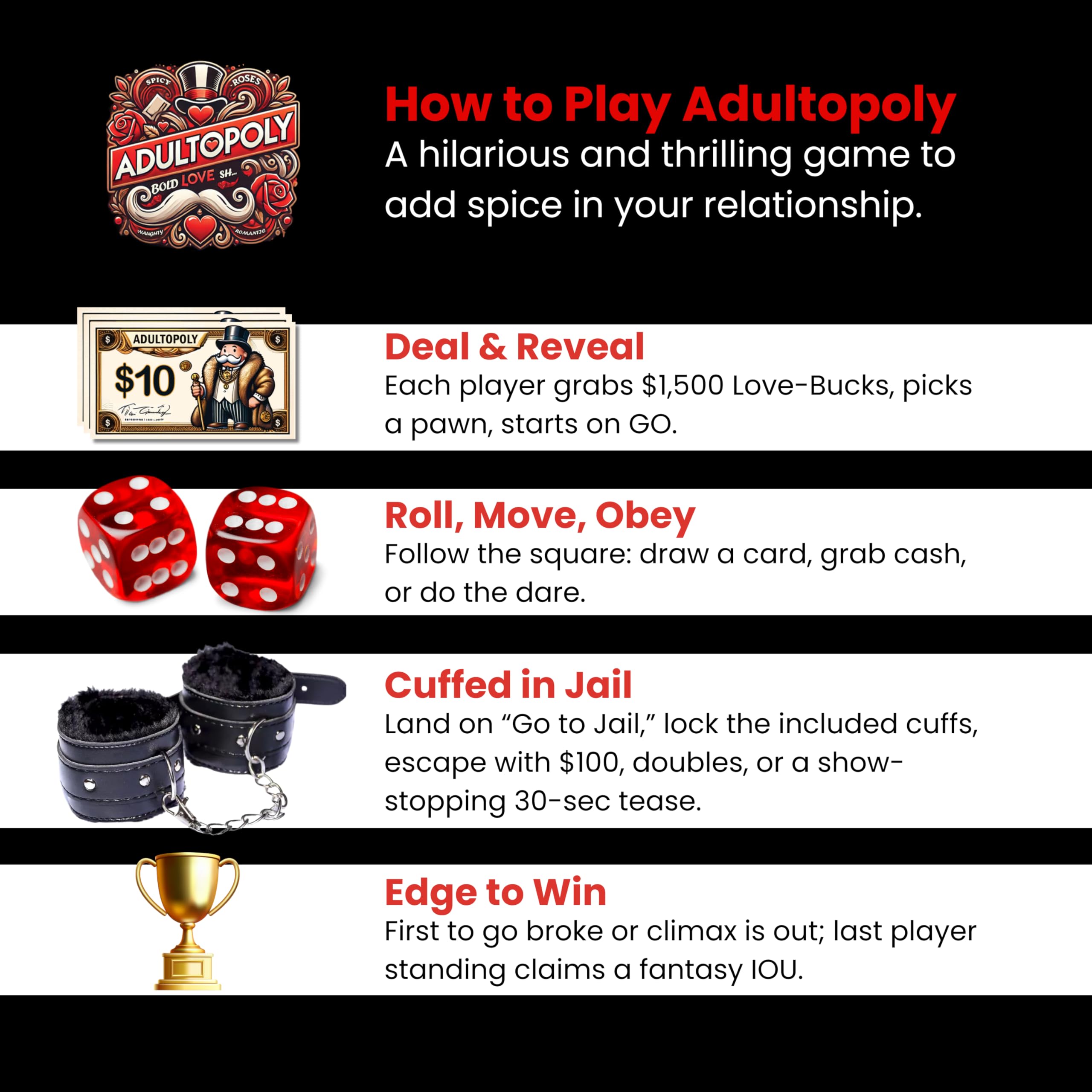 Momentum Boards Adultopoly couple dares spark flirtation and closer connection during evenings.