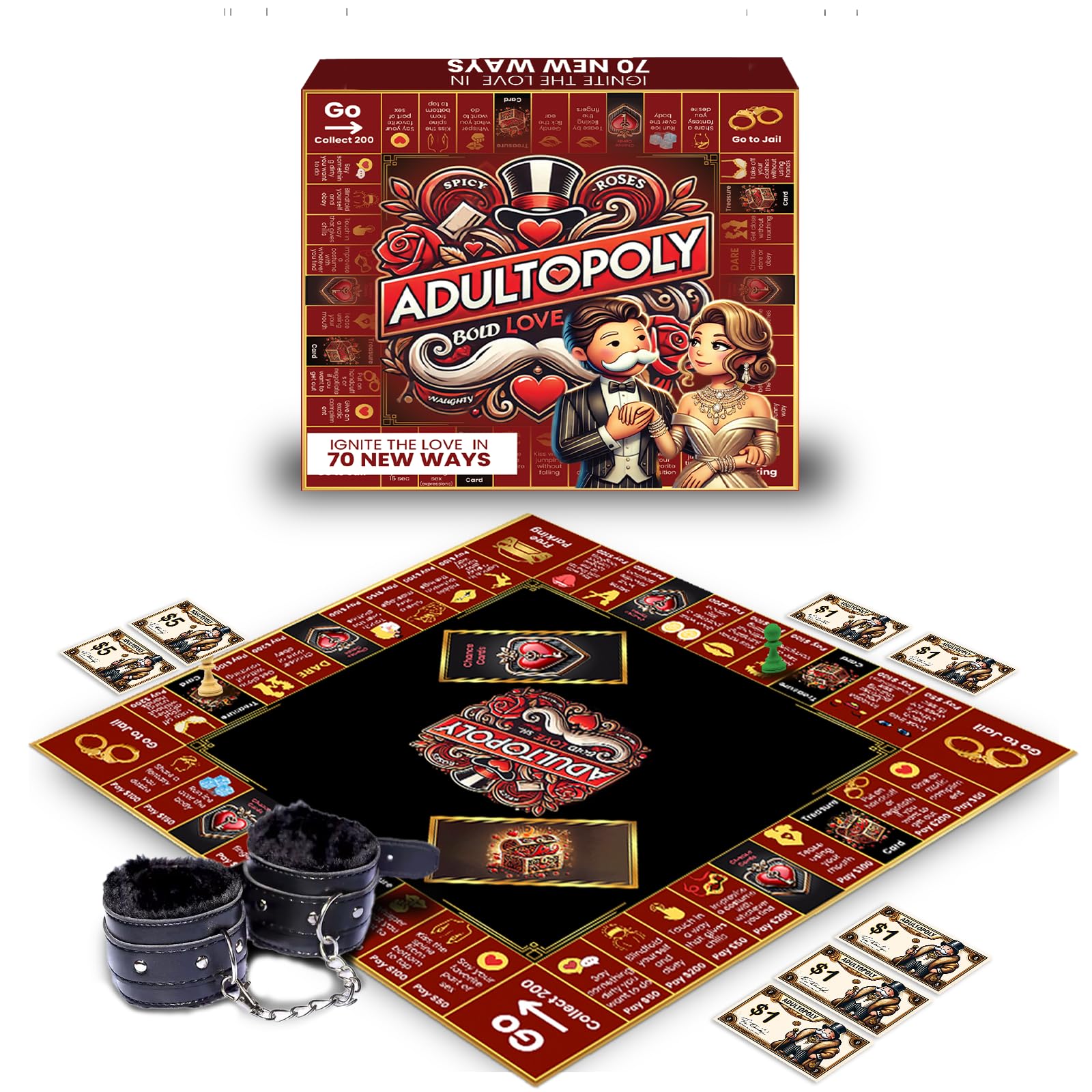 Momentum Boards Adultopoly handcuffs and dares for playful intimacy and date-night excitement.