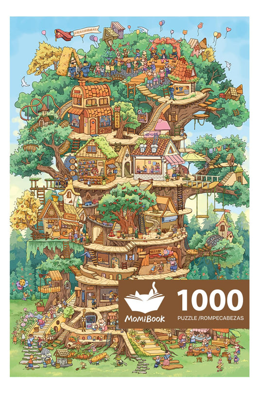 MOMIBOOK 1000-piece puzzle tree house luminous glow in the dark for cozy family evenings