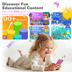 MOMILLA Toys kid's smart phone dual cameras close-up for creative photos and videos.