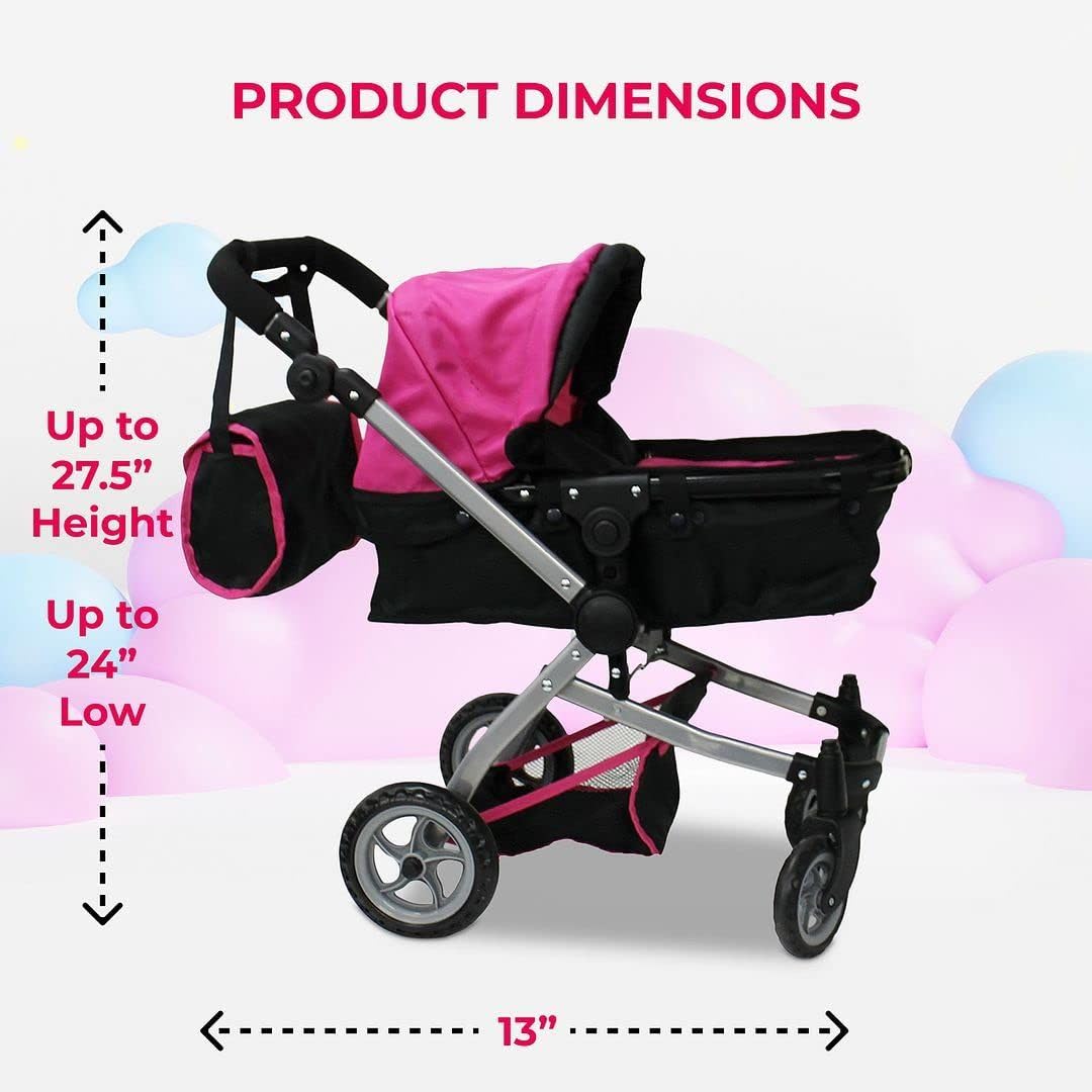 Mommy & Me Babyboo doll pram adjustable handle adapts to child height.