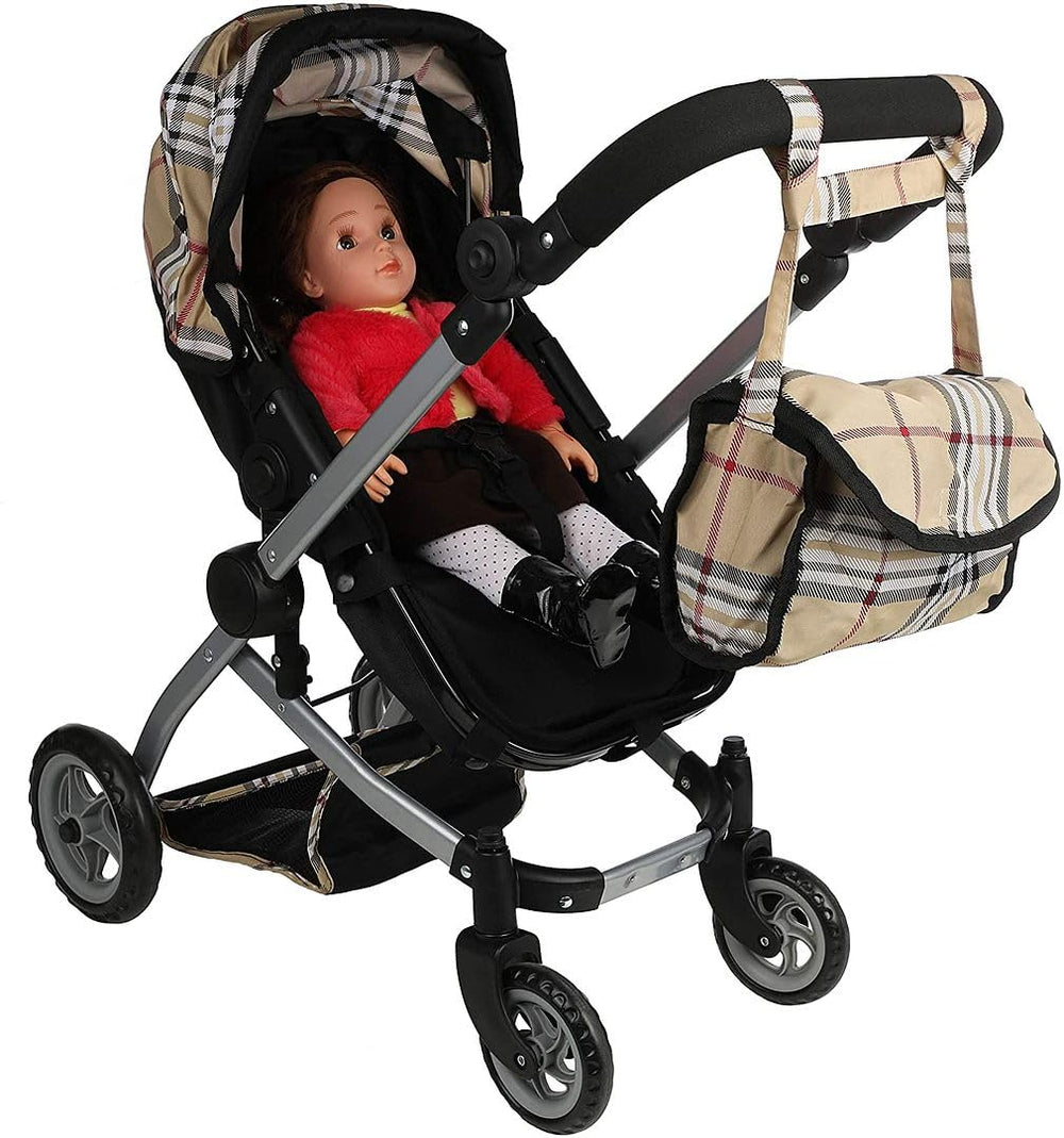 Mommy & Me Babyboo Doll Pram lower-basket provides extra storage for toys.