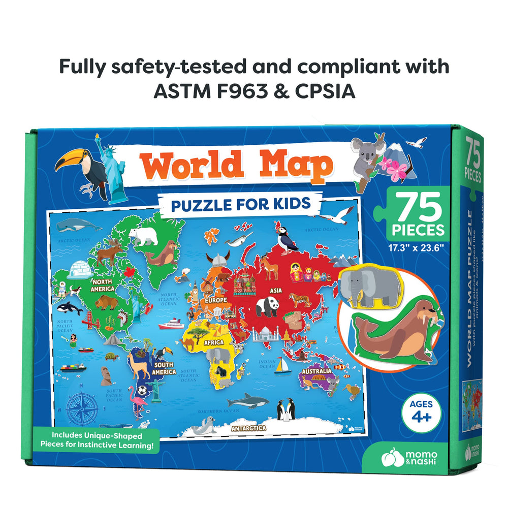 Momo & Nashi family learning night with world map puzzle