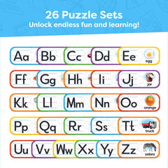 Self-correcting puzzle with interlocking joints guides correct letter matches.