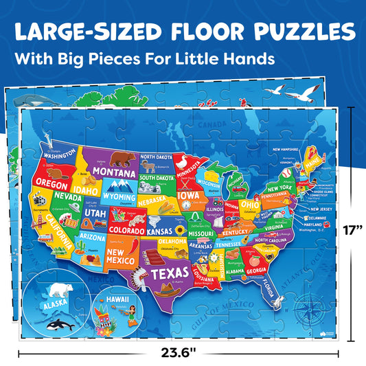 Momo Nashi USA Map Puzzle with large pieces for easy handling