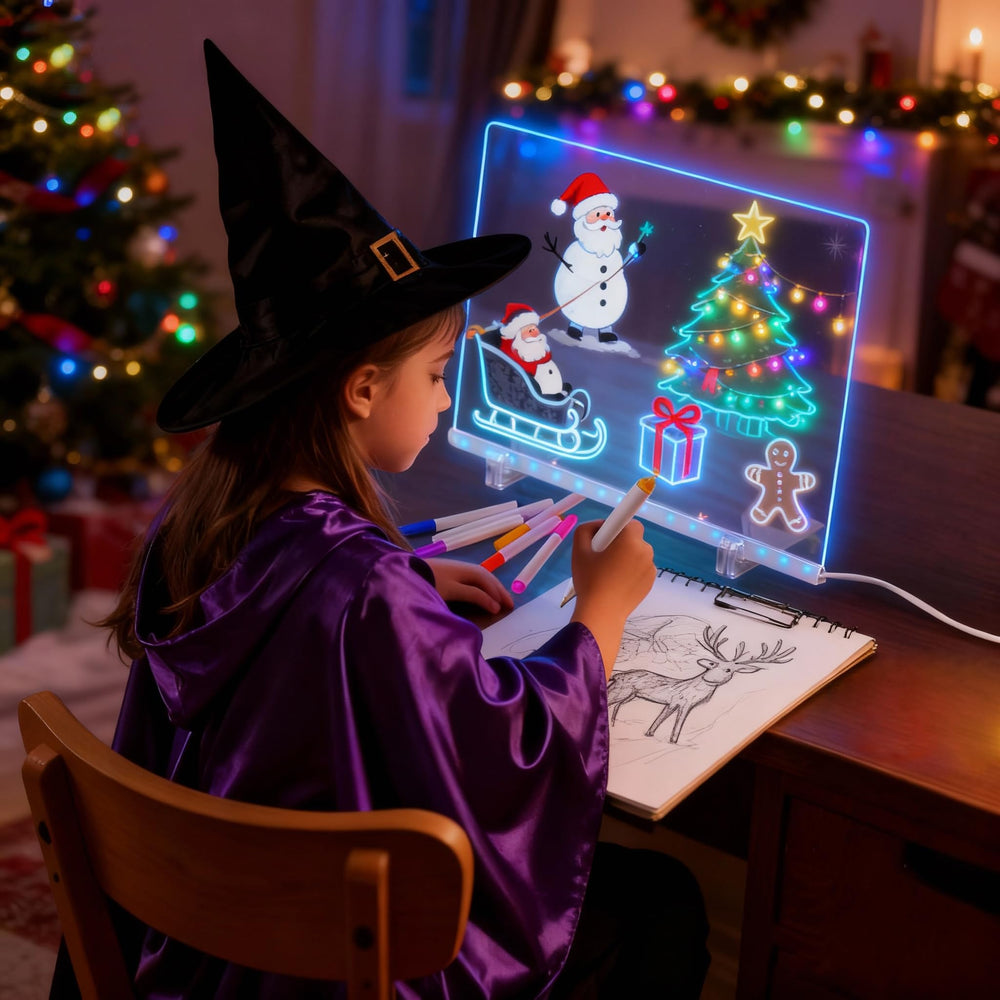 Momozzle LED drawing board showing 7 RGB colors for colorful sketches.