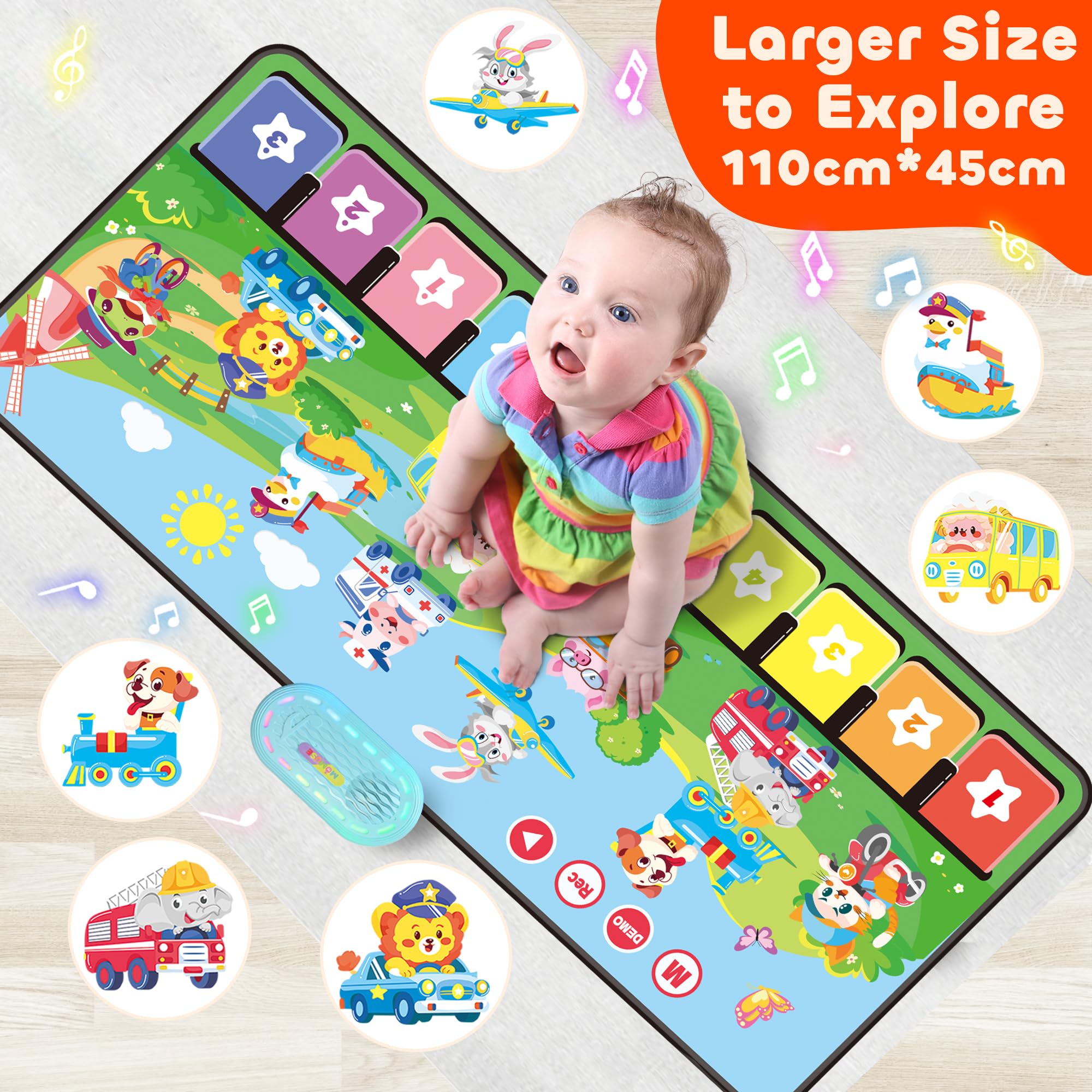 MOMUSE mat offers 40 sounds and 40 melodies for varied music play.