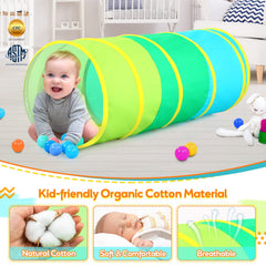 Moncoland cotton pop up tunnel side view highlighting quick setup.