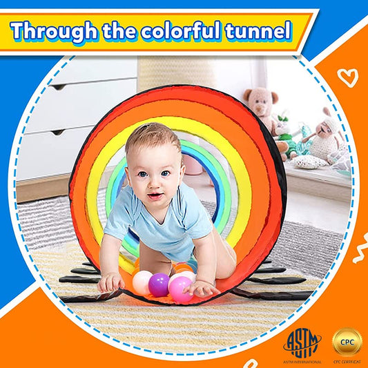 Moncoland toddler tunnel with sturdy steel-spring frame for outdoor exploration