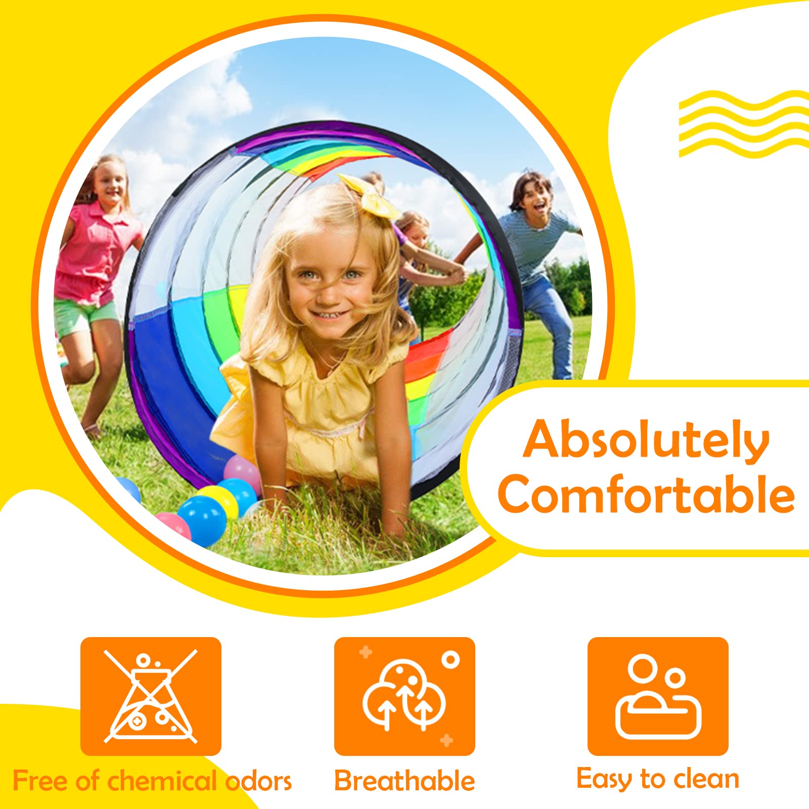 Moncoland tunnel easy-assembly and collapsible design makes setup quick for indoor or outdoor fun.