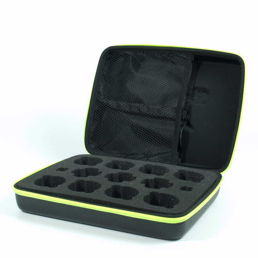 Launcher pocket keeps small parts neatly contained during travel.