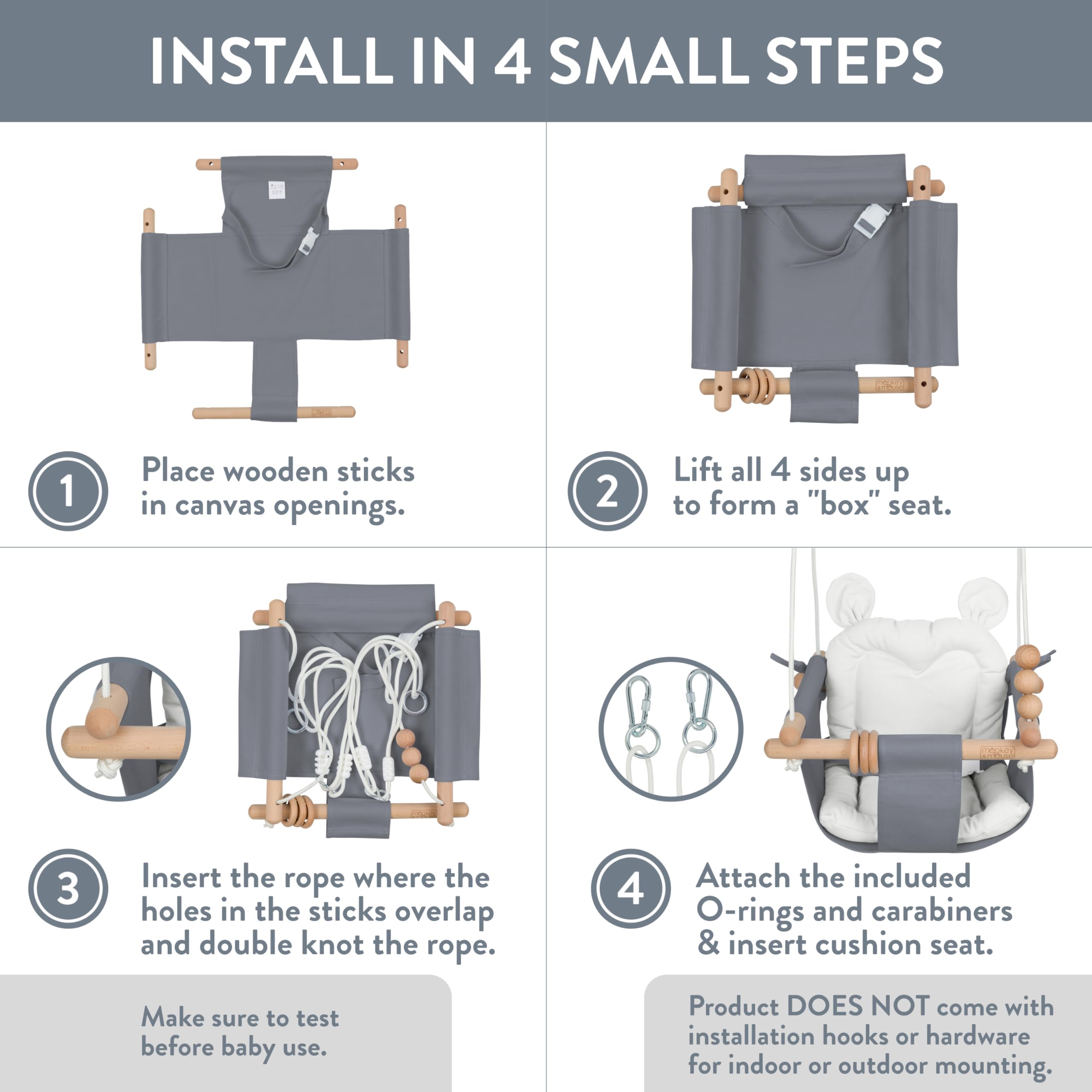 Monkey & Mouse safety belt and suspension points enhance stability.