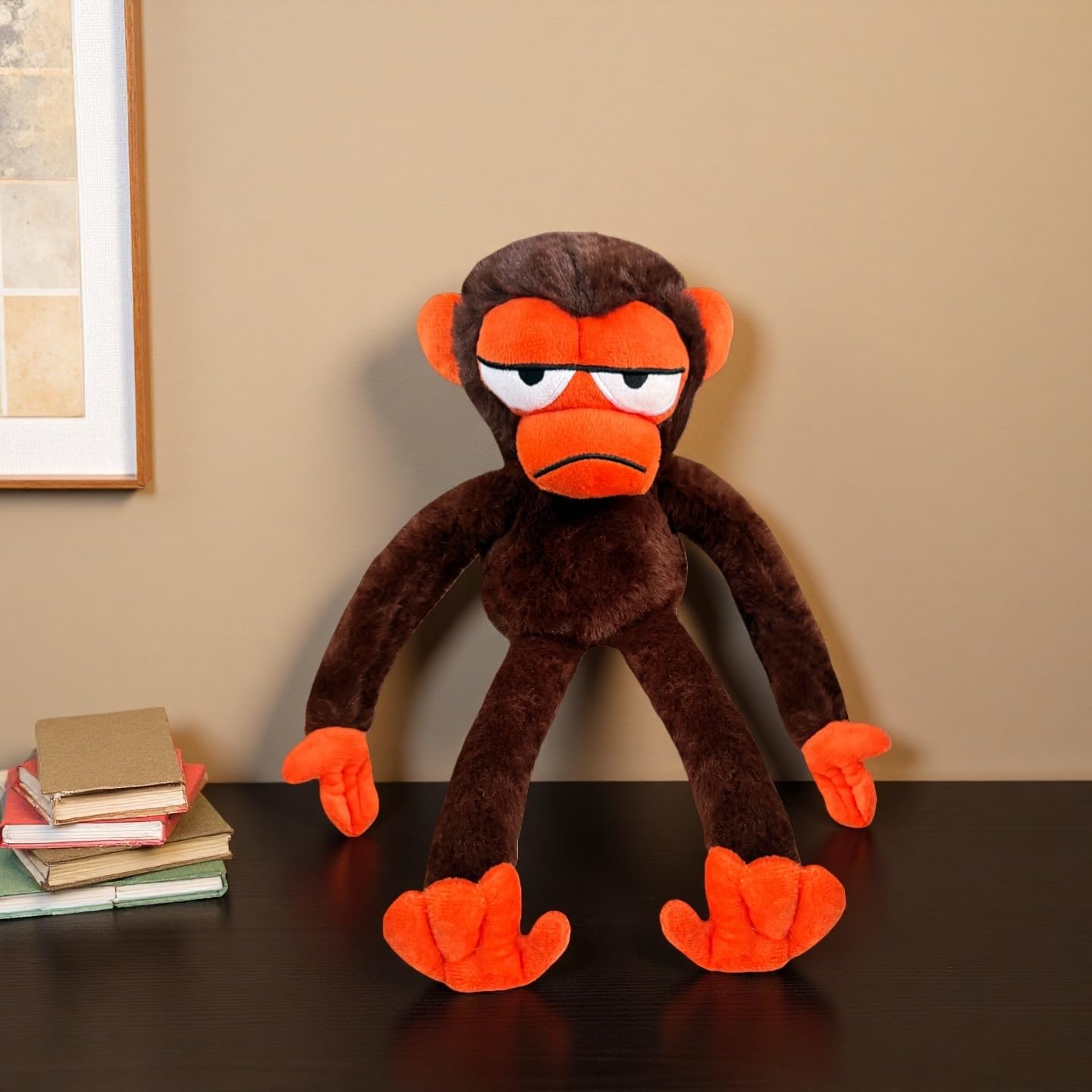 Monkey plush 12 inch side view, soft companion for bedtime