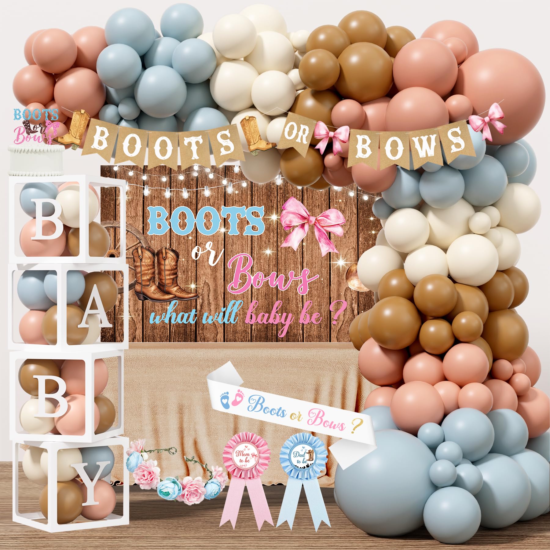 Monnberry Boots and Bows backdrop enhances a western gender reveal setup