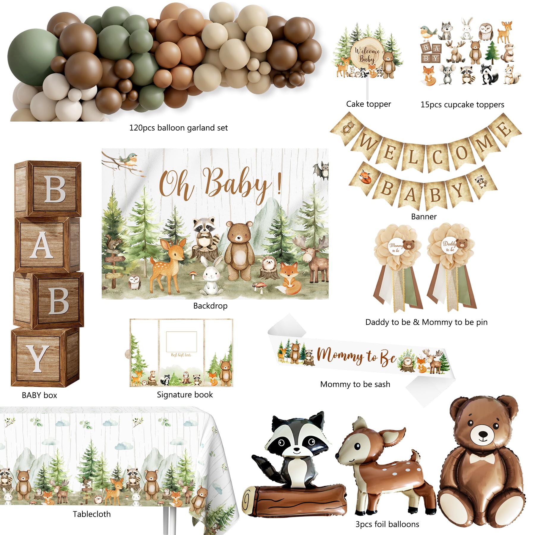 Monnberry woodland baby shower boxes add cohesive table decor