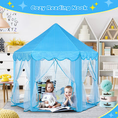 Dimmed star lights inside Monobeach Princess Castle Play Tent for cozy evenings.