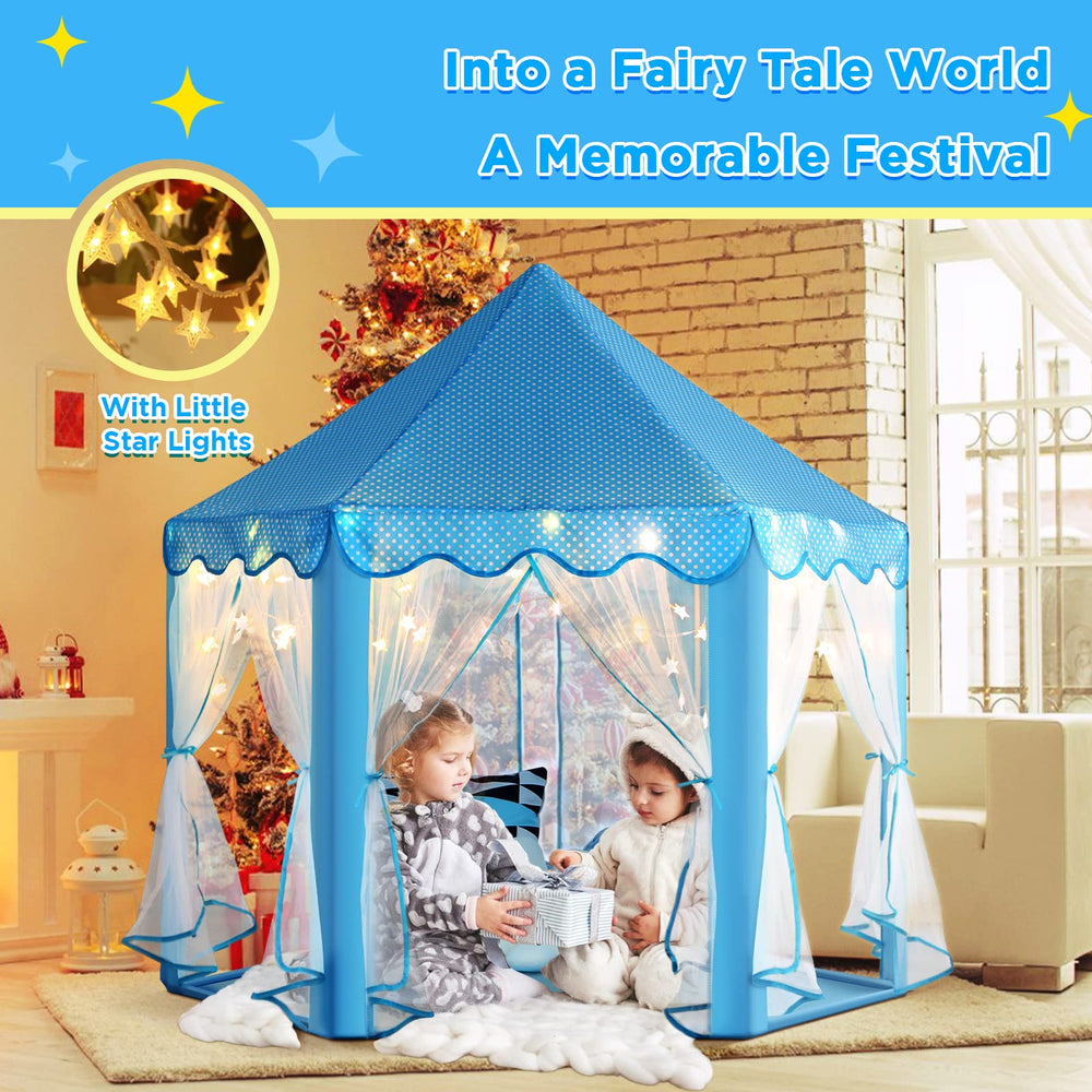 Inside view of Monobeach Princess Castle Play Tent showing space for three kids.