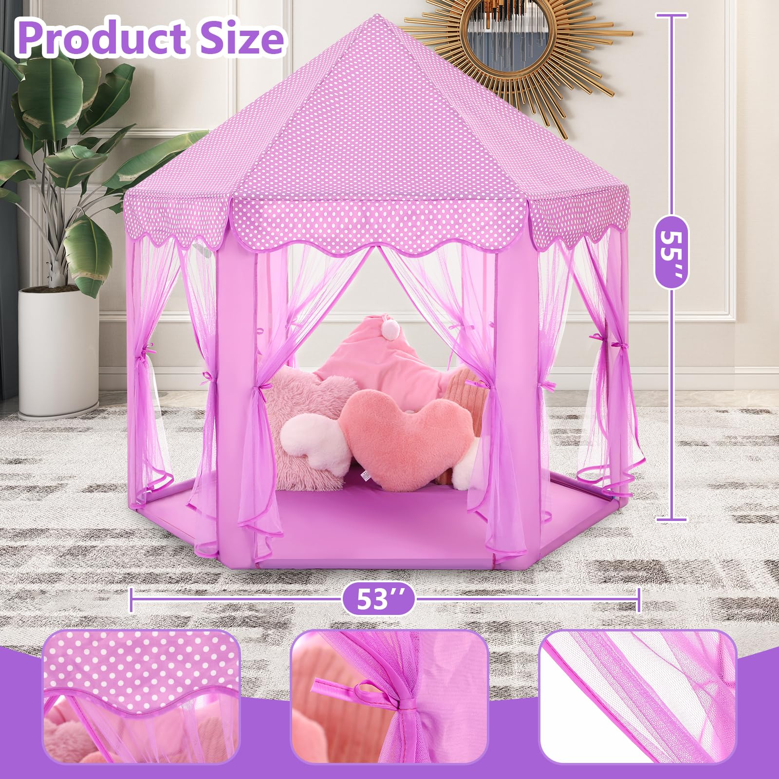 Monobeach Princess Tent easy assembly with included poles and connectors.