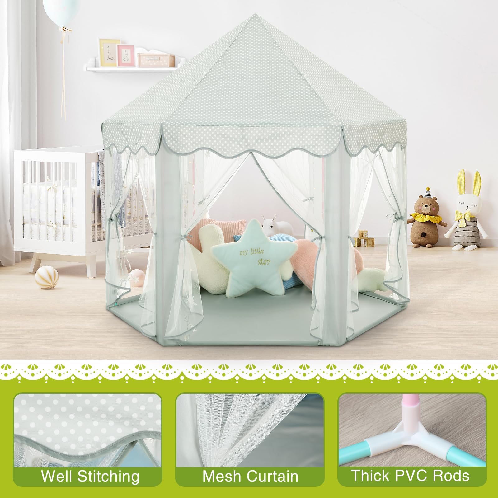 Monobeach Princess Tent interior space supports reading, crafts, and lounging.