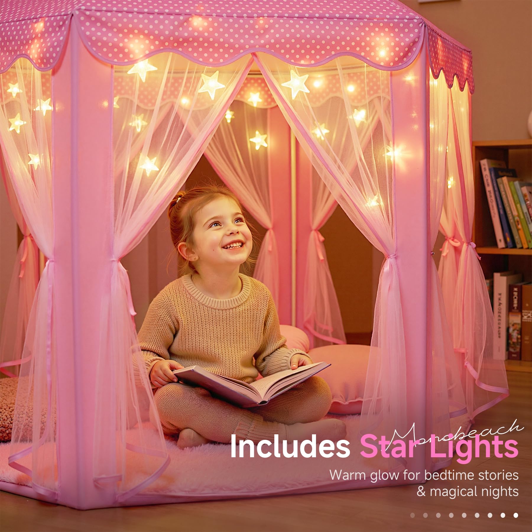 Monobeach Princess Tent interior shows a spacious play area for kids.
