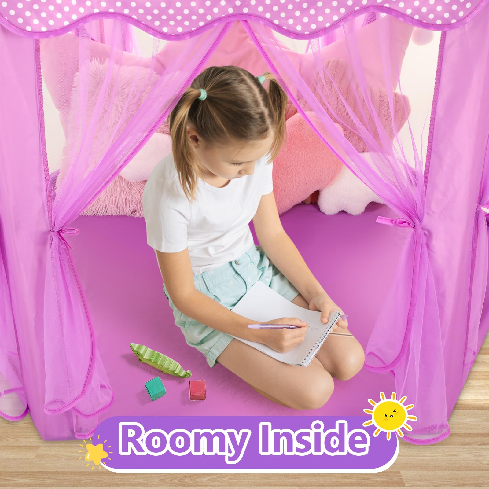 Monobeach Princess Tent package includes tent, instructions, poles, connectors, star lights.