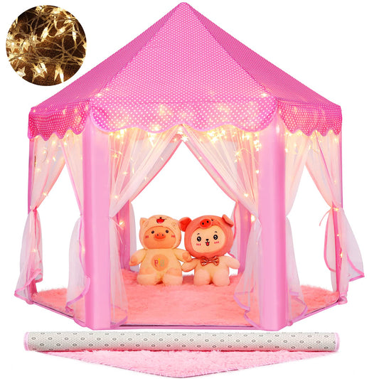 Monobeach Princess Tent pink exterior creates a magical play space for kids.