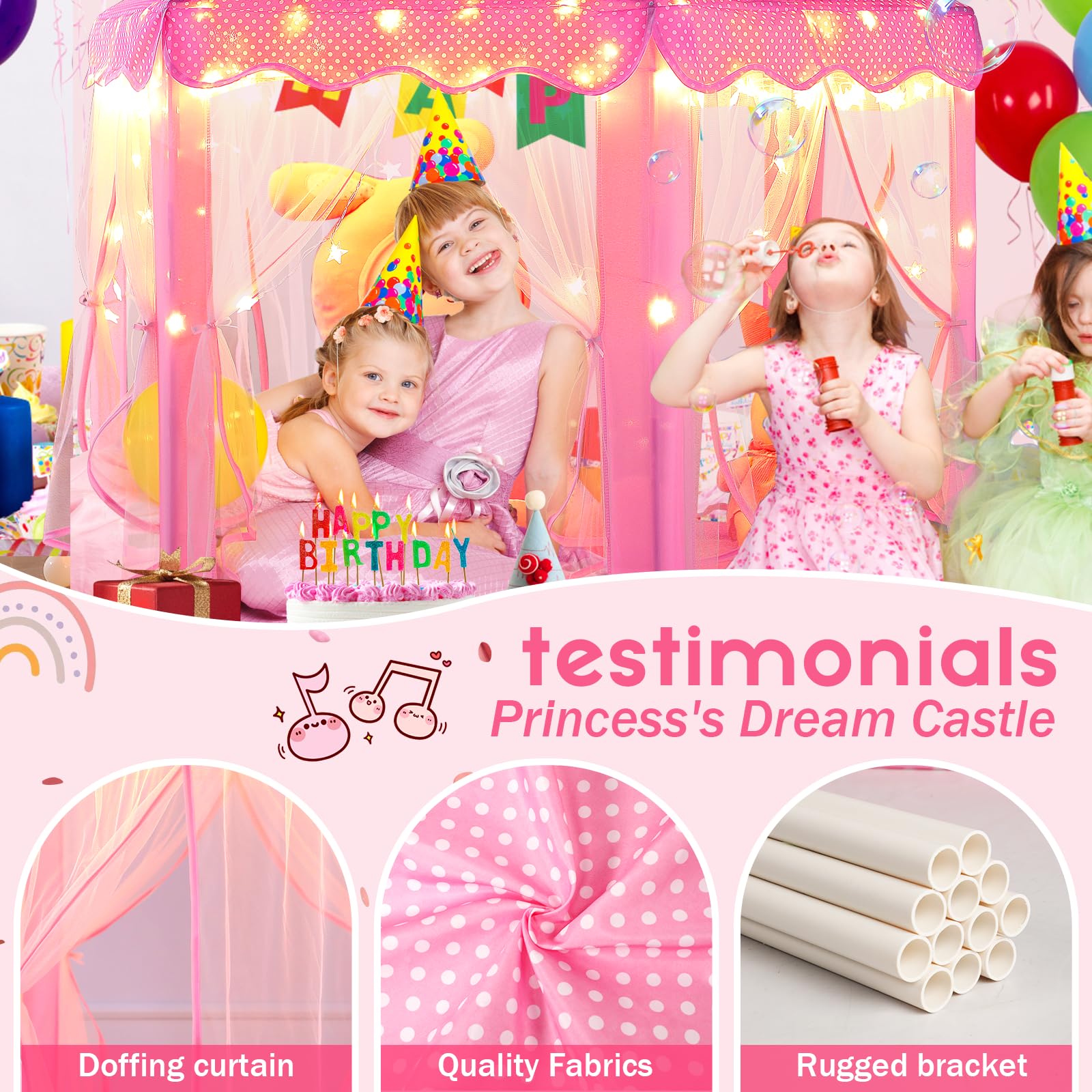 Monobeach Princess Tent spacious design fits up to three kids for shared play.