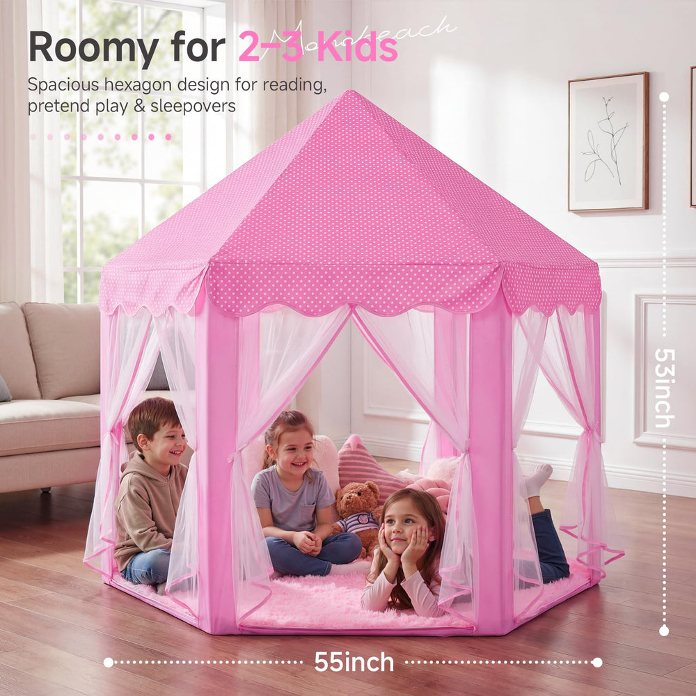 Monobeach Princess Tent star lights lit add cozy illumination for storytime.