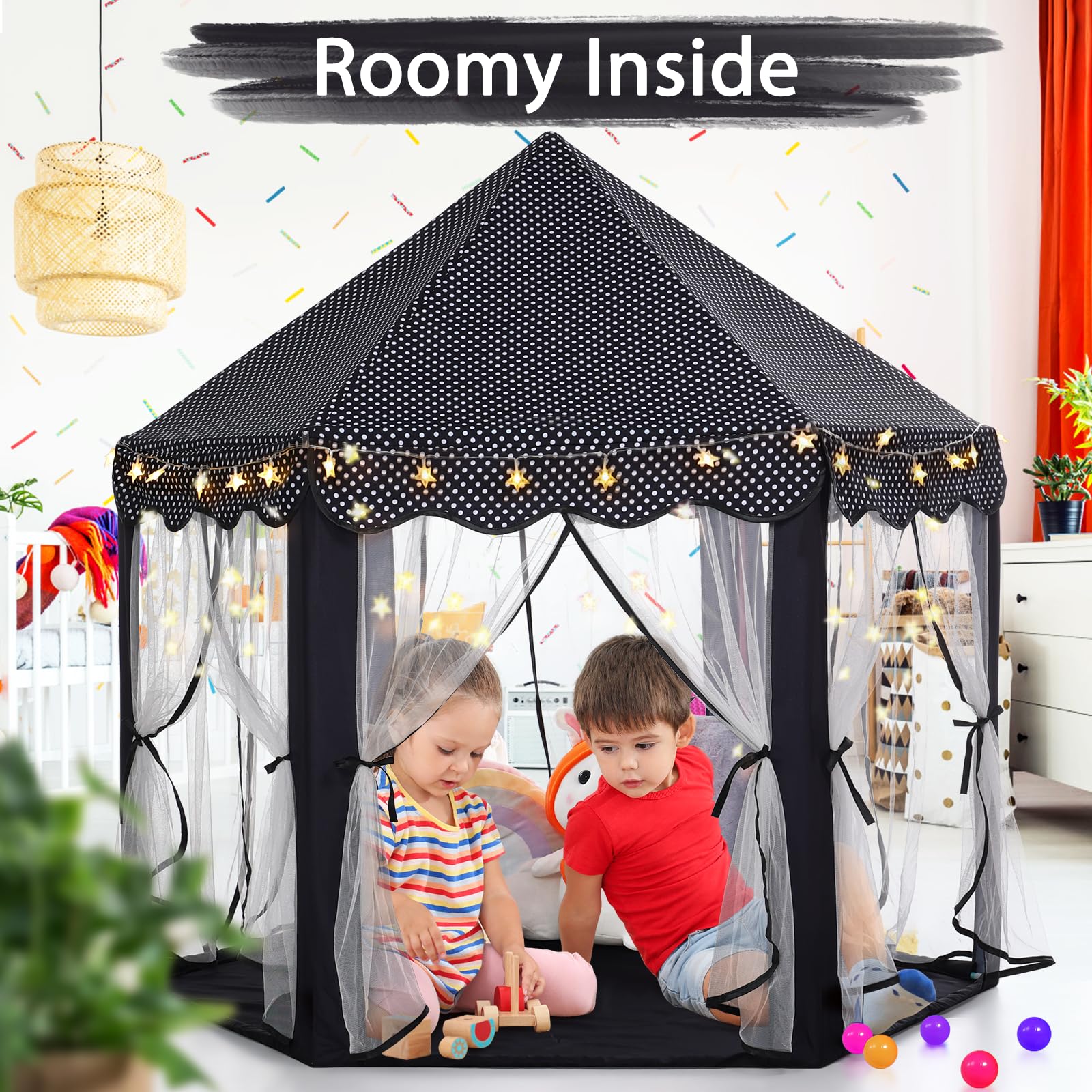 Monobeach Princess Tent star lights provide a cozy ambience for stories