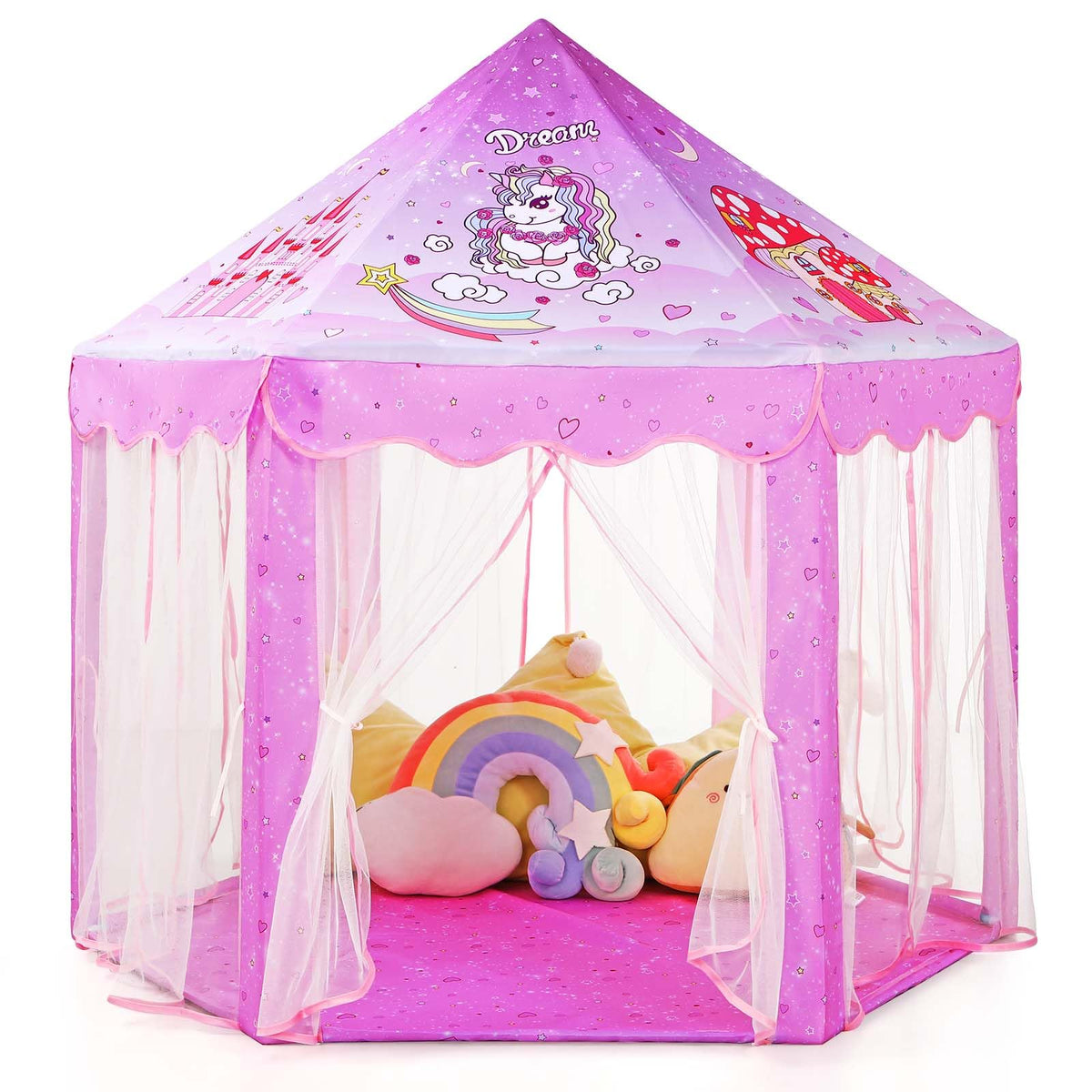 Monobeach Princess Tent with unicorn playhouse inspires imaginative private play.