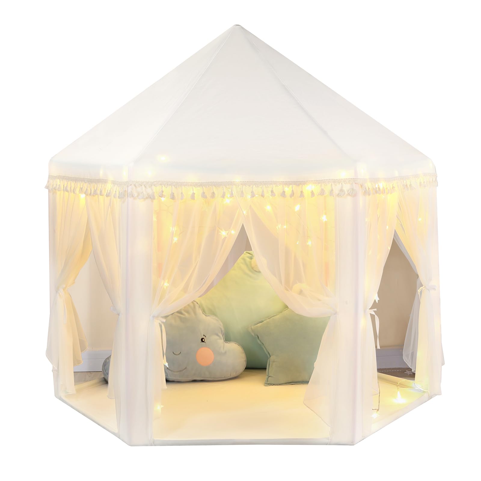 Monobeach White Princess Tent creates a cozy indoor play space with princess charm.