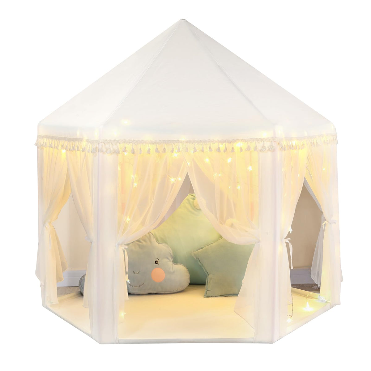 Monobeach White Princess Tent creates a cozy indoor play space with princess charm.