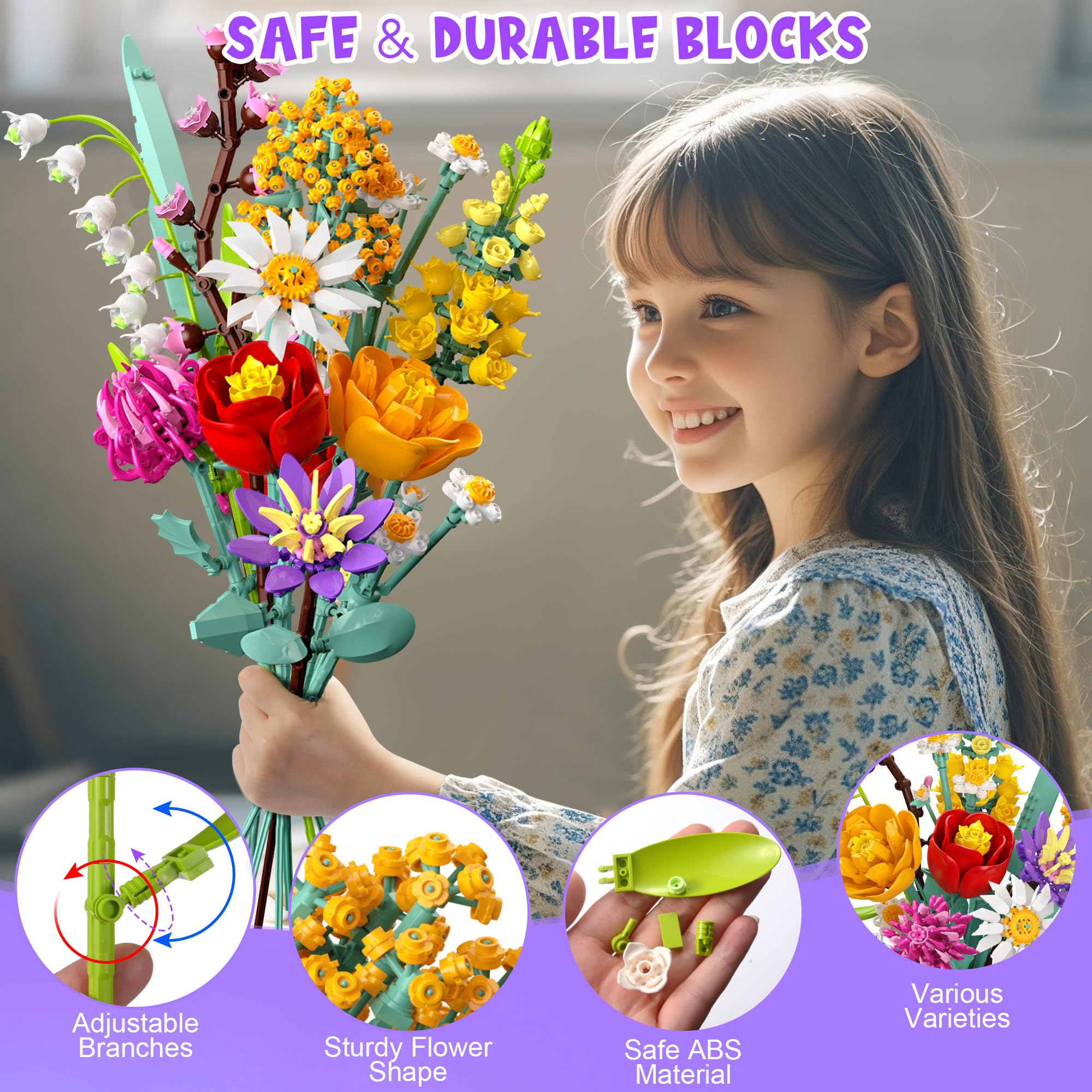 MONOFUN Flower Bouquet Building Set camellia bloom for a vibrant desk centerpiece