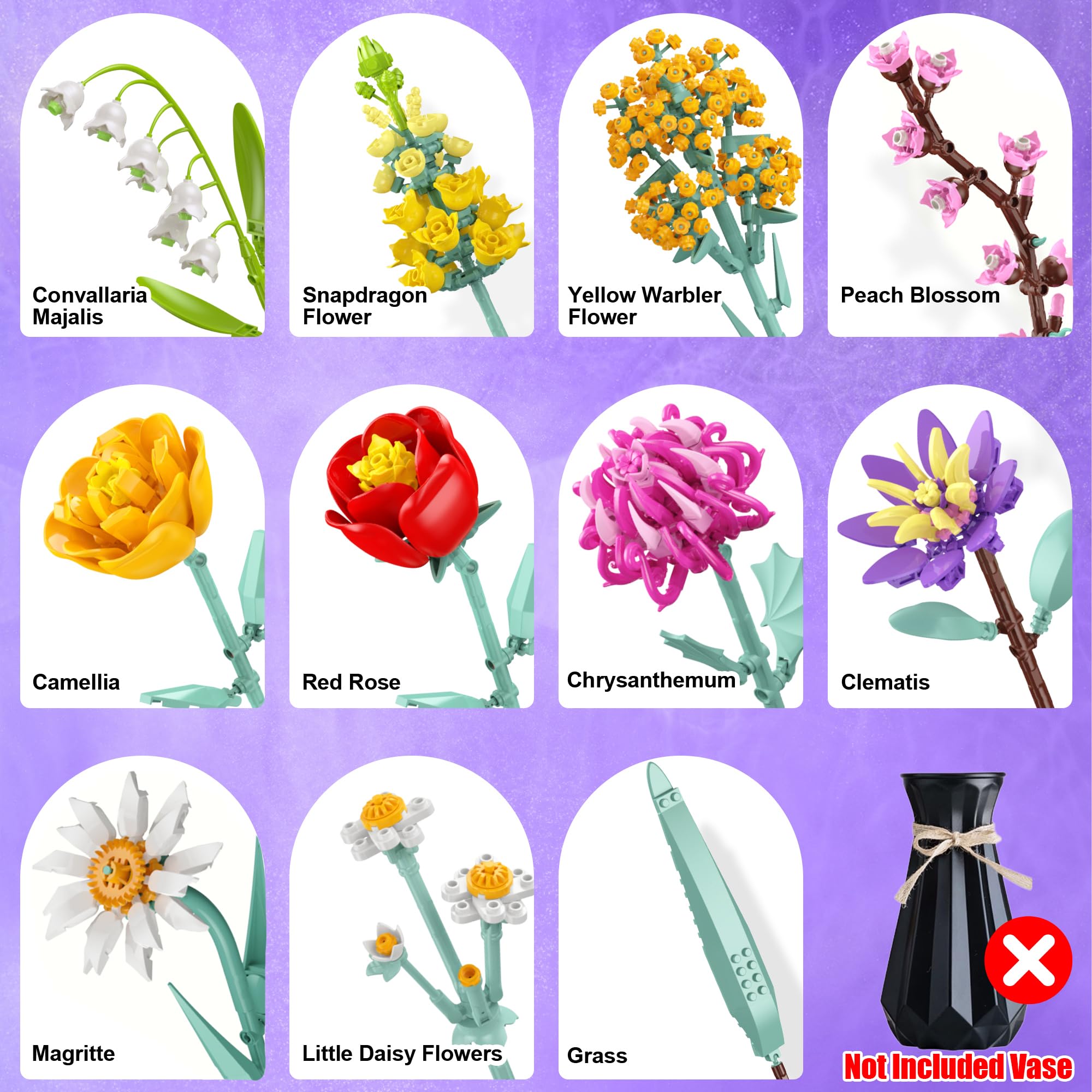 MONOFUN Flower Bouquet Building Set lily-of-the-valley bloom creates a delicate, calming display