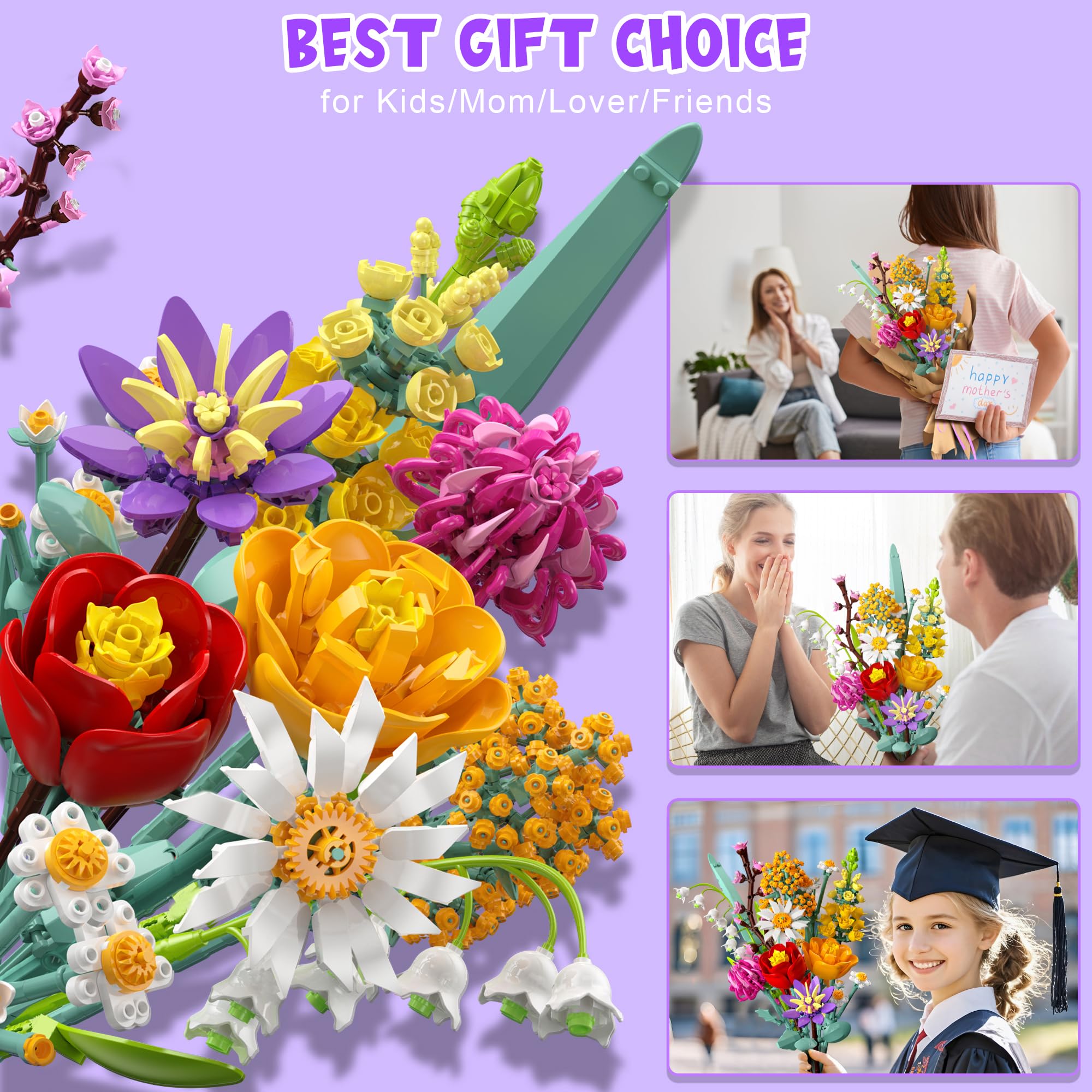 MONOFUN Flower Bouquet Building Set vase-not-included setup fits any container