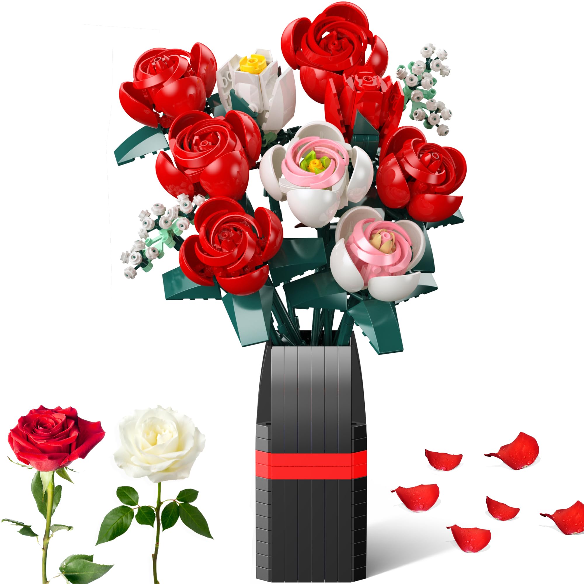 MONOFUN Flowers Bouquet Building Set with vase for elegant home decor