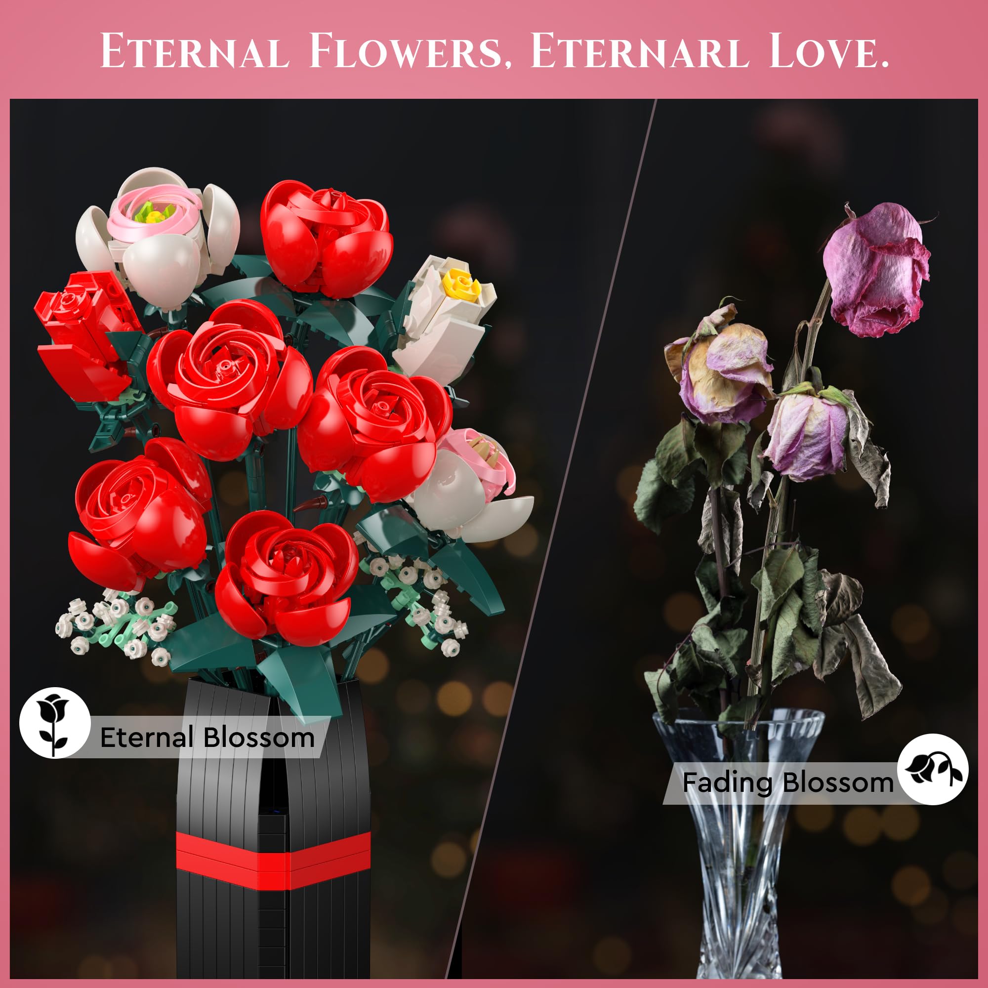MONOFUN rose bouquet assembly pieces enabling customizable height and shape