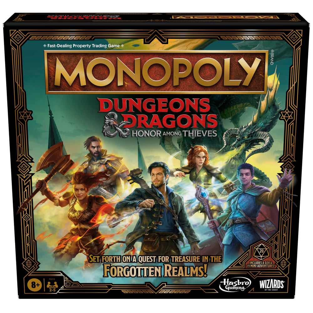 Monopoly D&D Honor Among Thieves gameboard showing film-inspired locations for strategic adventure.