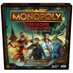 Monopoly D&D Honor Among Thieves gameboard showing film-inspired locations for strategic adventure.