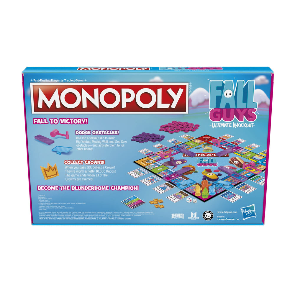 Monopoly Fall Guys go-square image shows passing Go for crowns and Kudos.