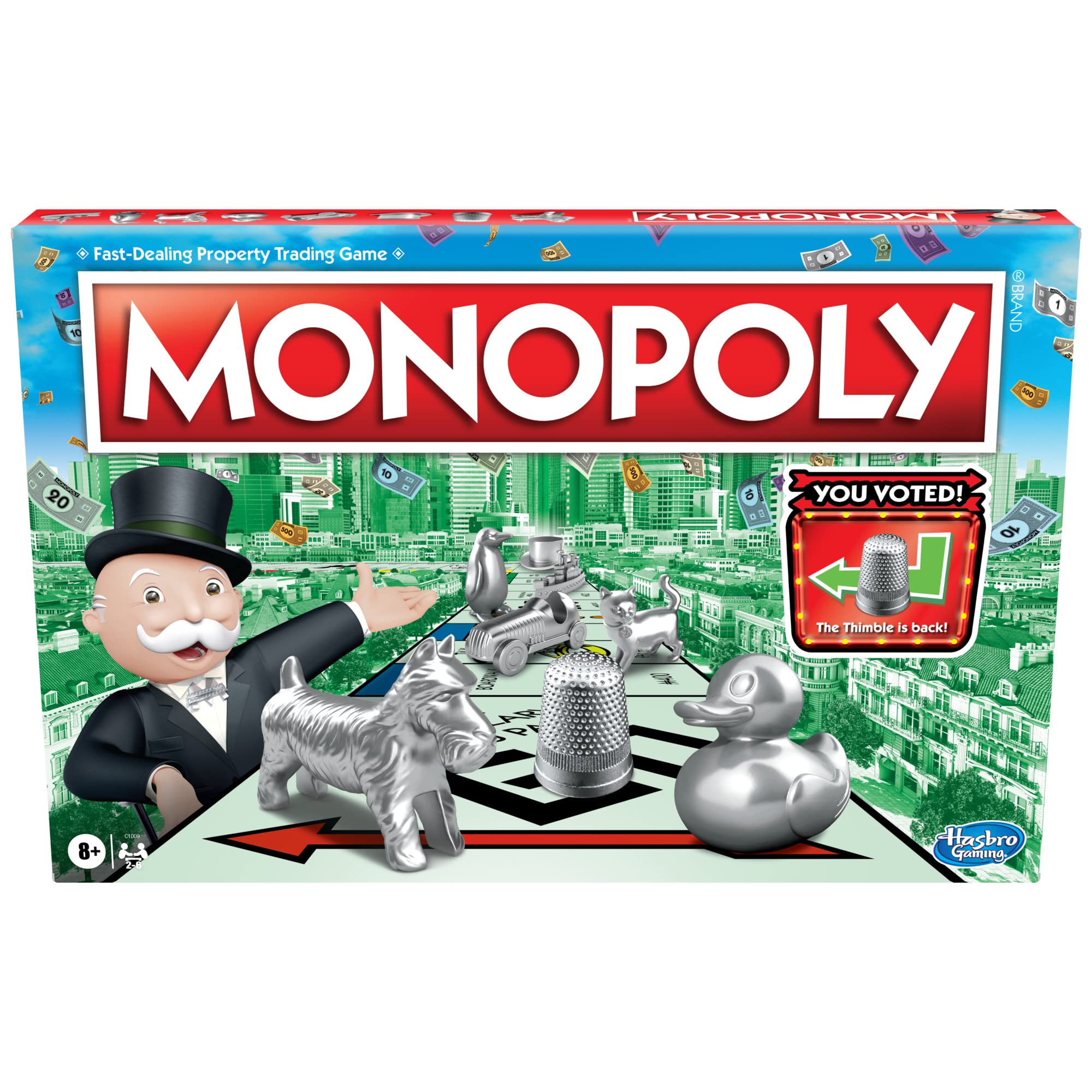 Monopoly game board close-up for family play.