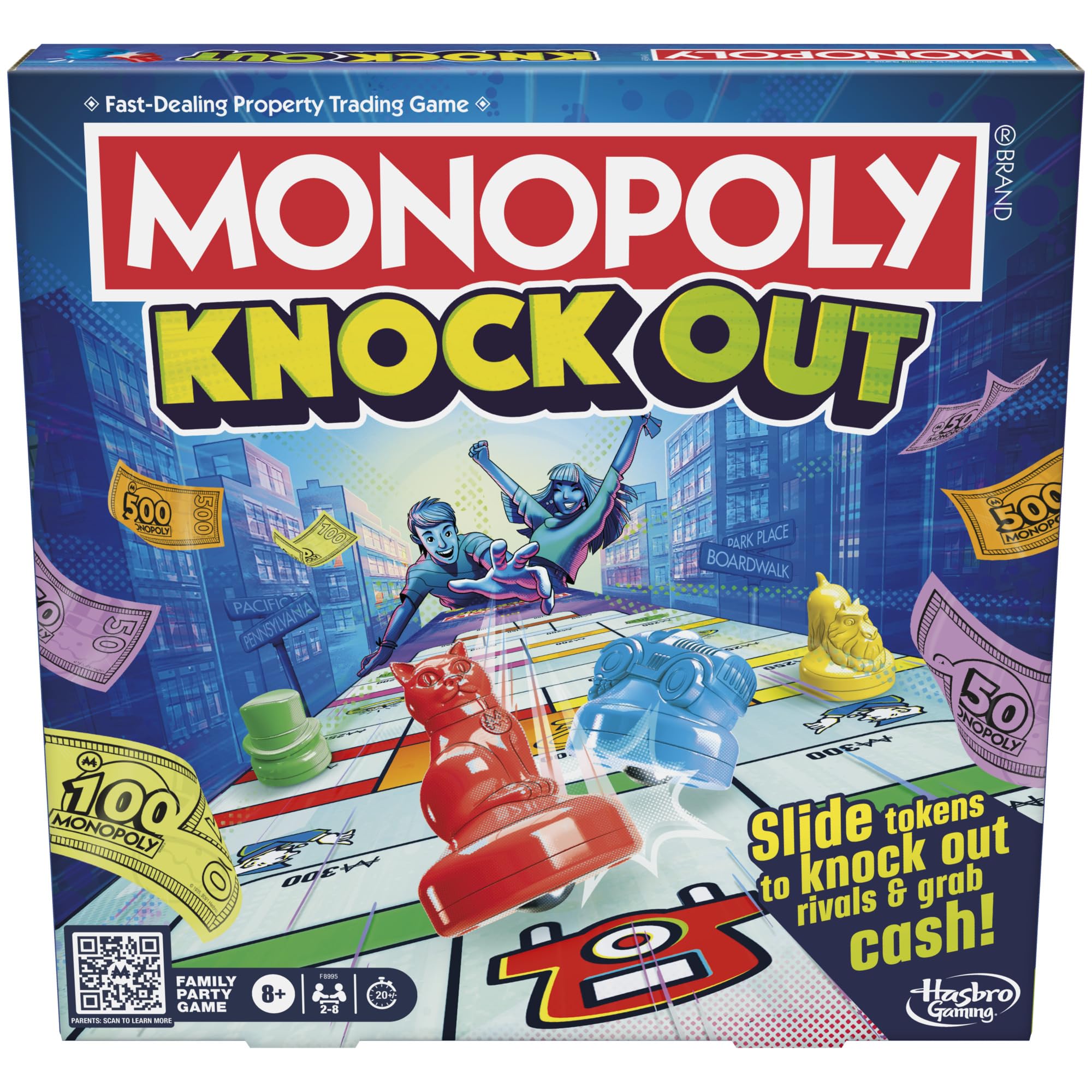 Monopoly Knockout gameboard overview showing the slide path, ideal for lively family game nights