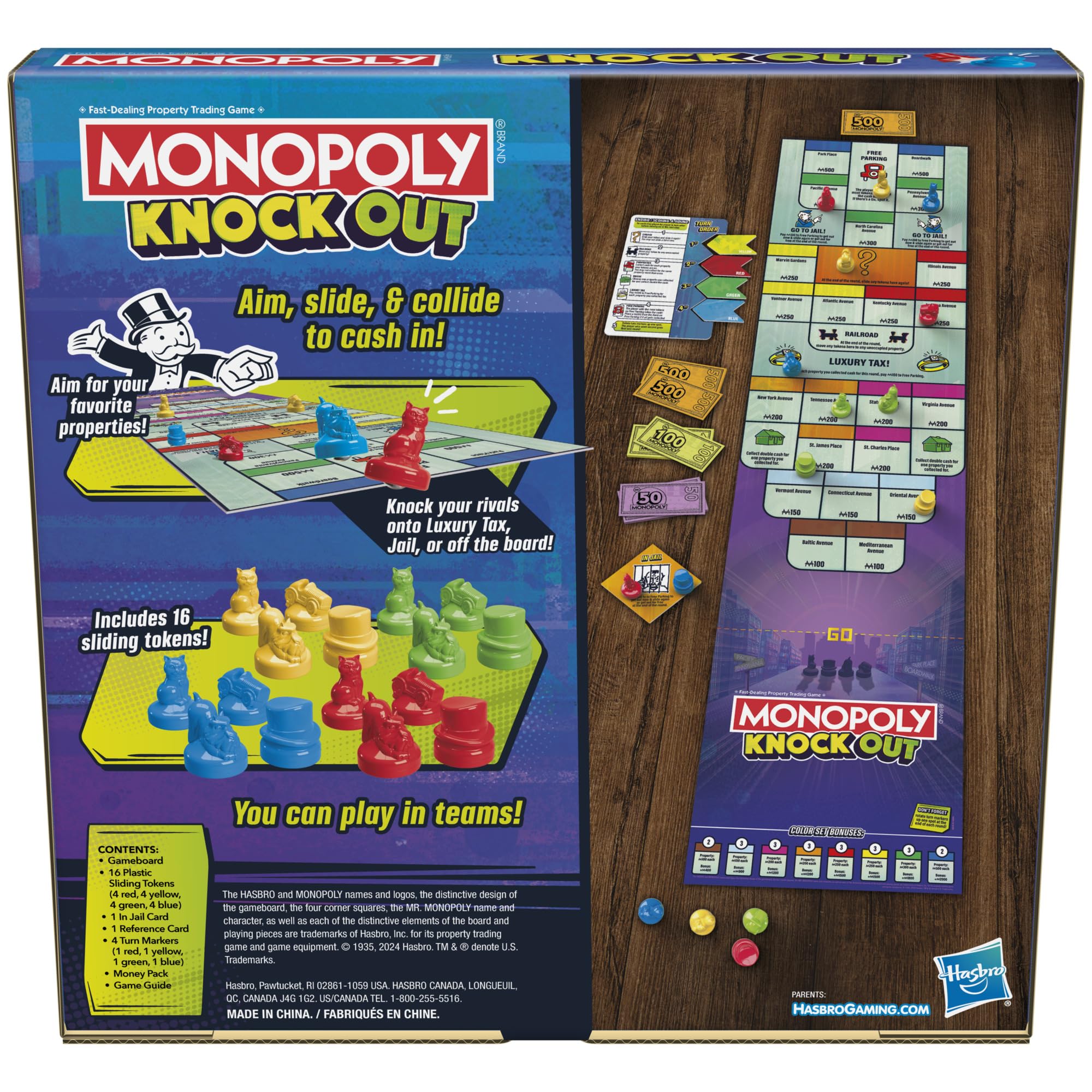 Monopoly Knockout tokens in four colors ready for fast rounds