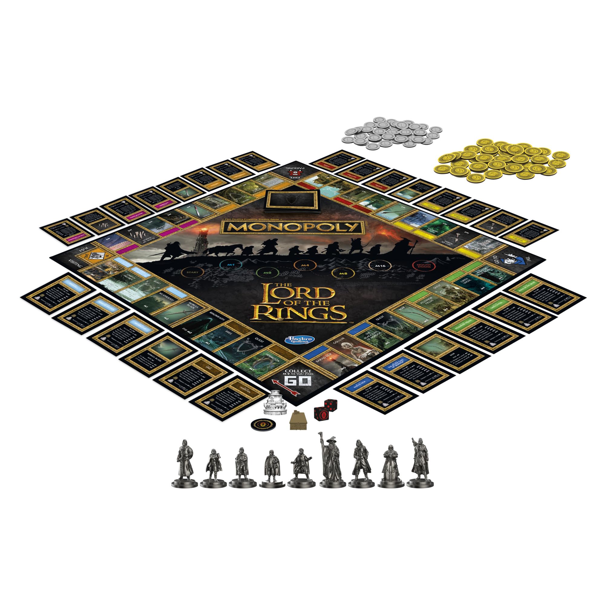 Monopoly Lord of the Rings Edition gameboard laid out for immersive play