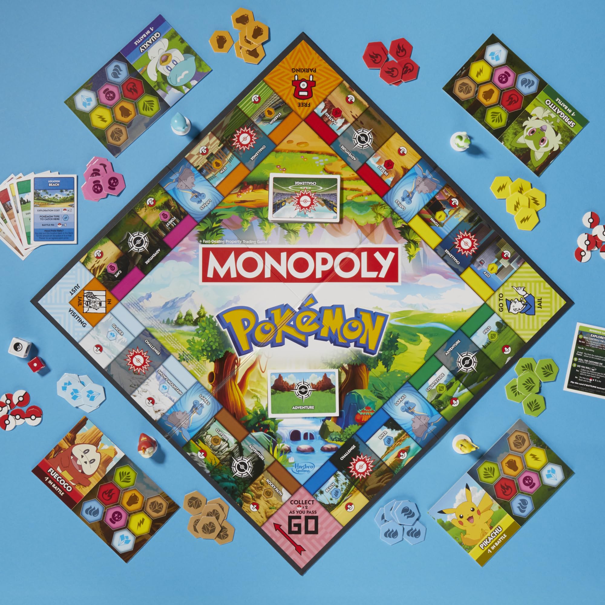 Monopoly Pokémon Edition tracker mat showing collected Pokémon.