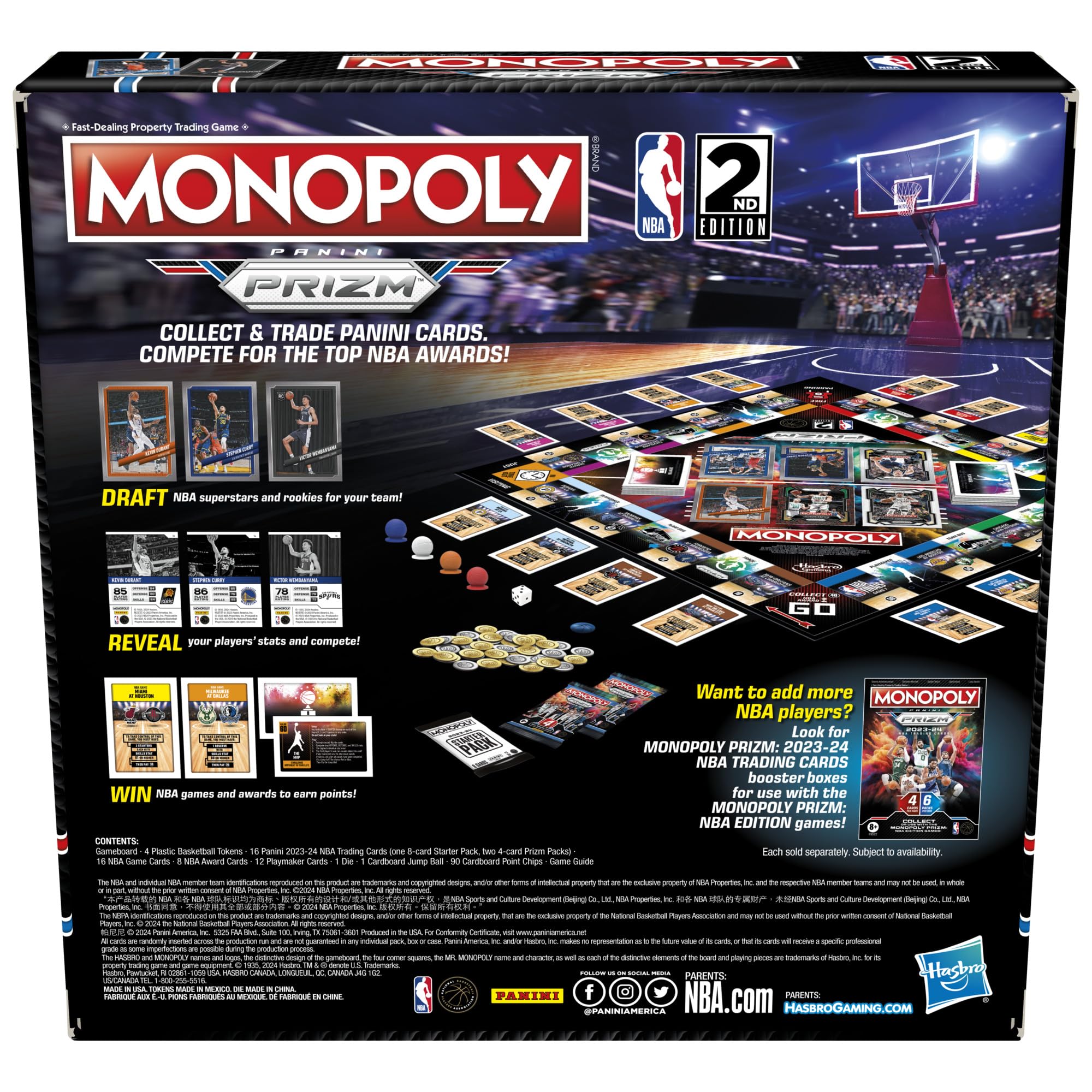 Monopoly Prizm NBA 2nd Edition Panini cards front view highlighting draft options.